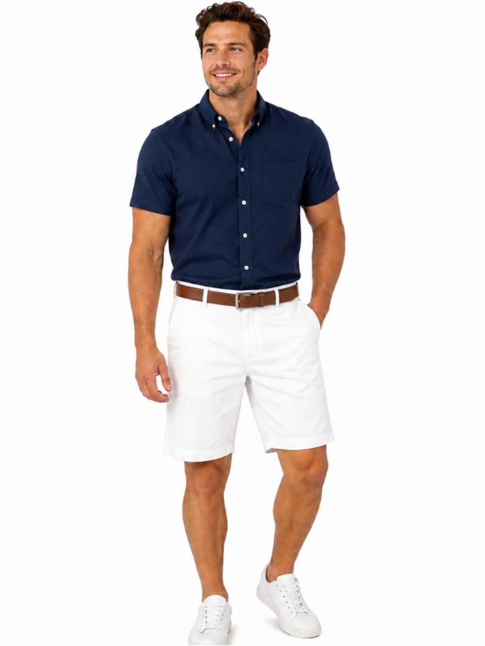 ROUNDTREE & YORKE White Flat-Front Shorts Size 42 Tall Man